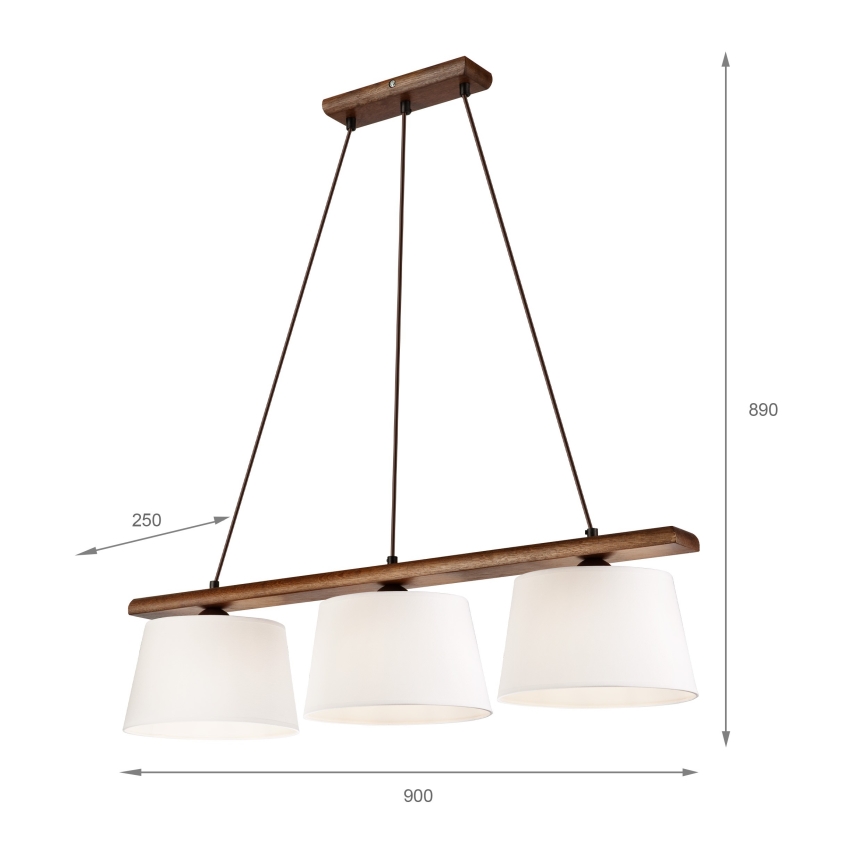 Lustre AIDA suspenso por cabo, 3xE27/60W/230V, Ø 25 cm, acabamento em carvalho/nogueira