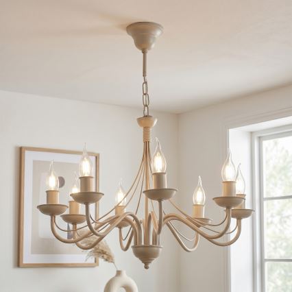 Lustre ANTON com corrente, 8xE14/60W/230V, bege