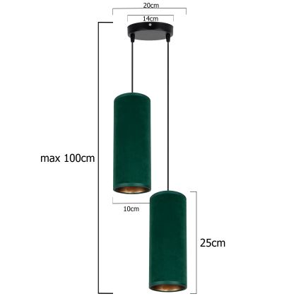 Candeeiro de teto suspenso AVALO 2xE27/60W/230V diâmetro 20 cm verde/cobre