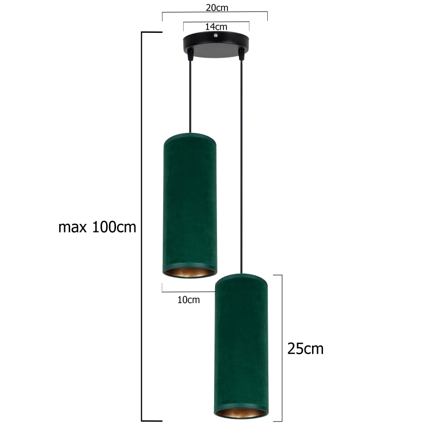 Candeeiro de teto suspenso AVALO 2xE27/60W/230V diâmetro 20 cm verde/cobre