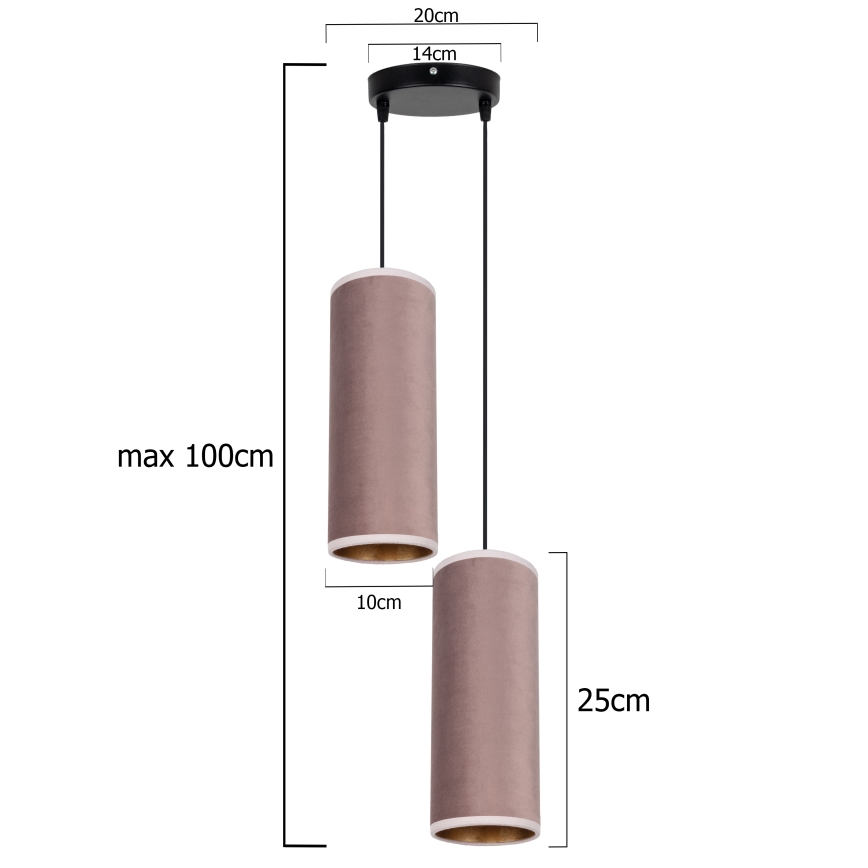 Candeeiro de teto suspenso AVALO 2xE27/60W/230V diâmetro 20 cm rosa/cobre
