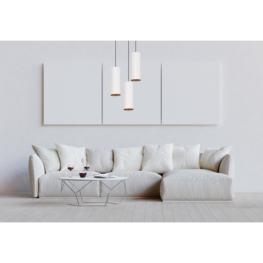 Candeeiro de teto suspenso AVALO 3xE27/60W/230V diâmetro 35 cm branco/cobre