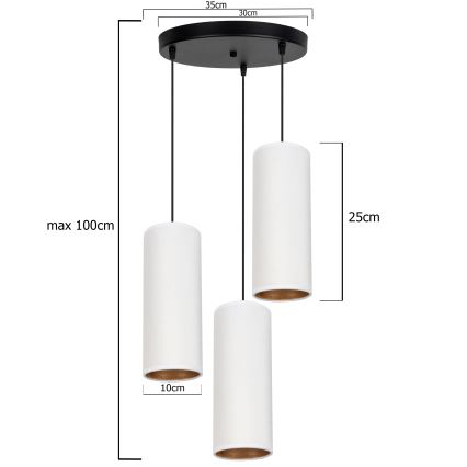Candeeiro de teto suspenso AVALO 3xE27/60W/230V diâmetro 35 cm branco/cobre