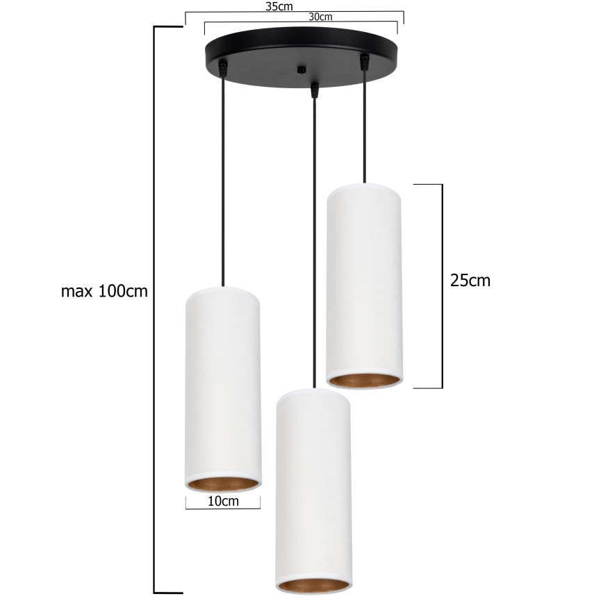 Candeeiro de teto suspenso AVALO 3xE27/60W/230V diâmetro 35 cm branco/cobre