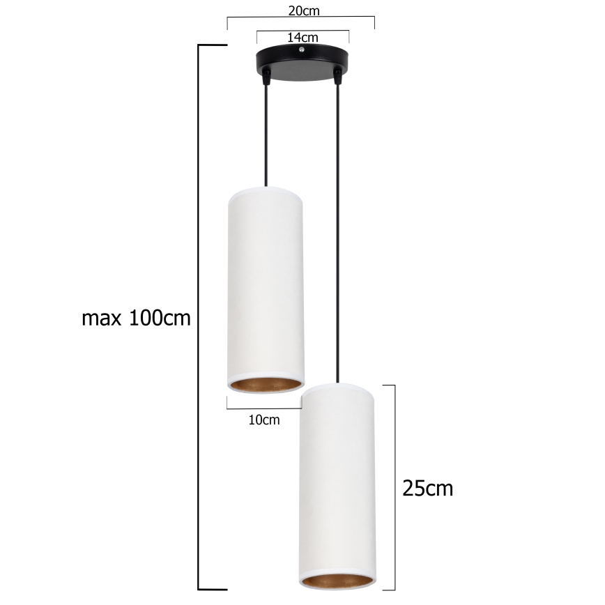 Candeeiro de teto suspenso AVALO 2xE27/60W/230V diâmetro 20 cm branco/cobre