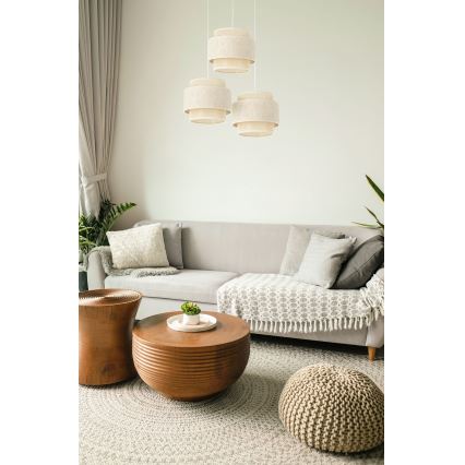 Lustre BOHO em cabo 3xE27/60W/230V creme/juta