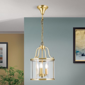 Lustre BRUNO suspenso por corrente, 3xE14/40W/230V, Ø 25 cm, dourado