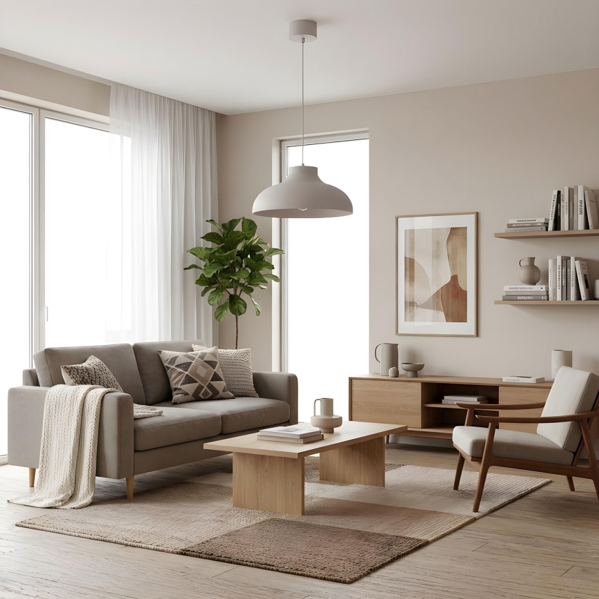 Lustre com cabo BASCA 1xE27/15W/230V cor creme