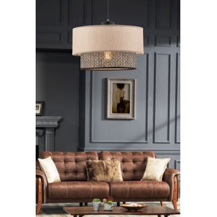 Lustre com cabo ECHO 1xE27/60W/230V bege/cinzento