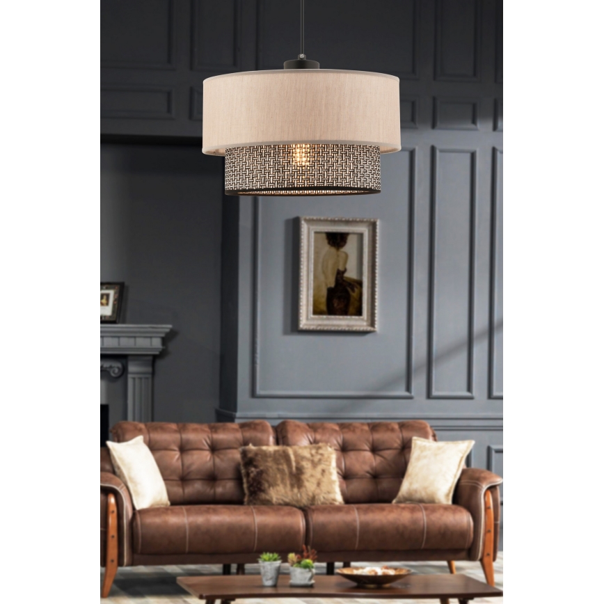 Lustre com cabo ECHO 1xE27/60W/230V bege/cinzento