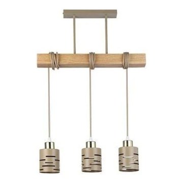 Lustre com cabo ELEN 3xE27/35W/230V bege/dourado/castanho