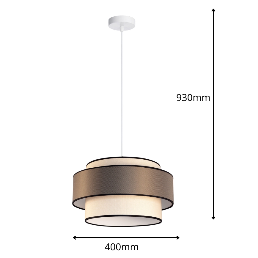 Lustre com cabo GRACE 1xE27/60W/230V diâmetro 40 cm creme/cinzento