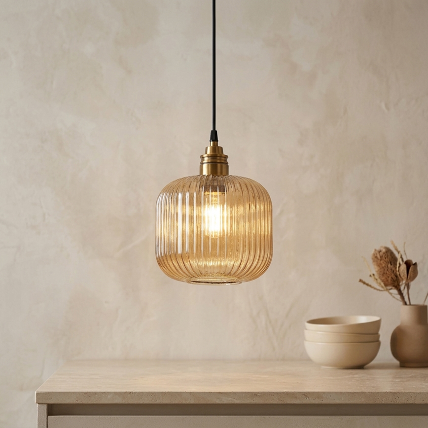 Lustre com cabo MILOU 1xE27/15W/230V dourado/bege fumê