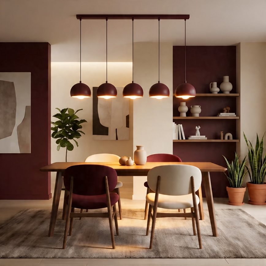 Lustre com cabo SOOL 5xE27/15W/230V bordô
