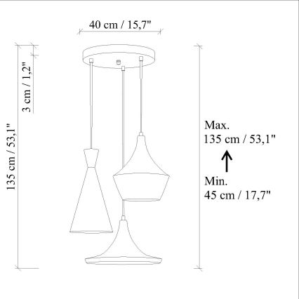 Lustre com cabo TOM 3xE27/40W/230V azul