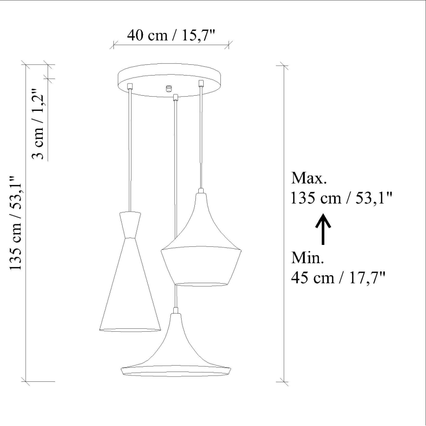 Lustre com cabo TOM 3xE27/40W/230V azul