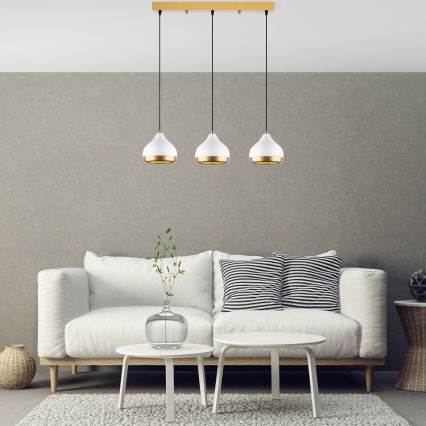Lustre com cabo YILDO 3xE27/40W/230V branco/dourado