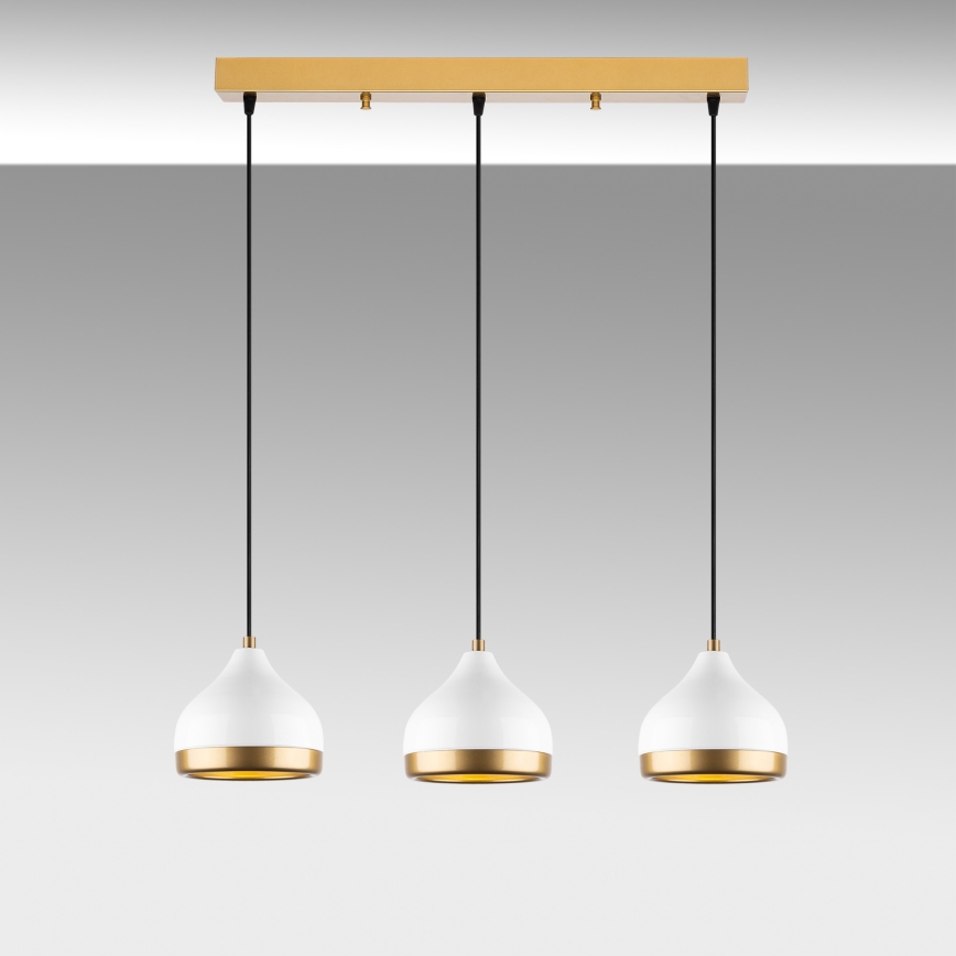 Lustre com cabo YILDO 3xE27/40W/230V branco/dourado