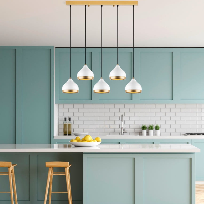 Lustre com cabo YILDO 5xE27/40W/230V branco/dourado