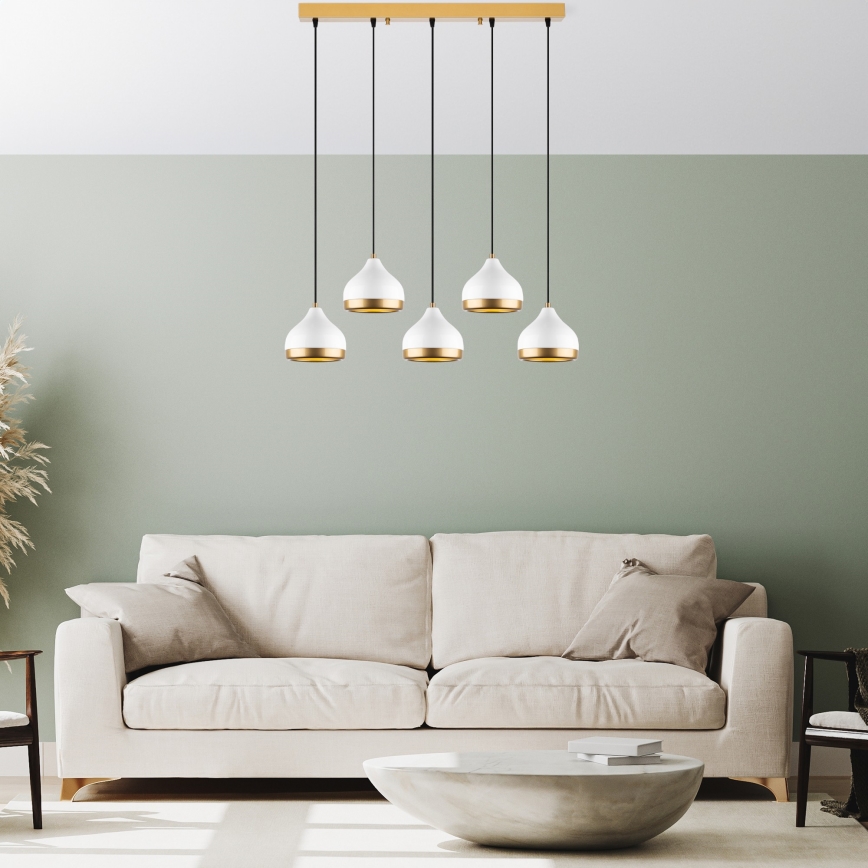 Lustre com cabo YILDO 5xE27/40W/230V branco/dourado