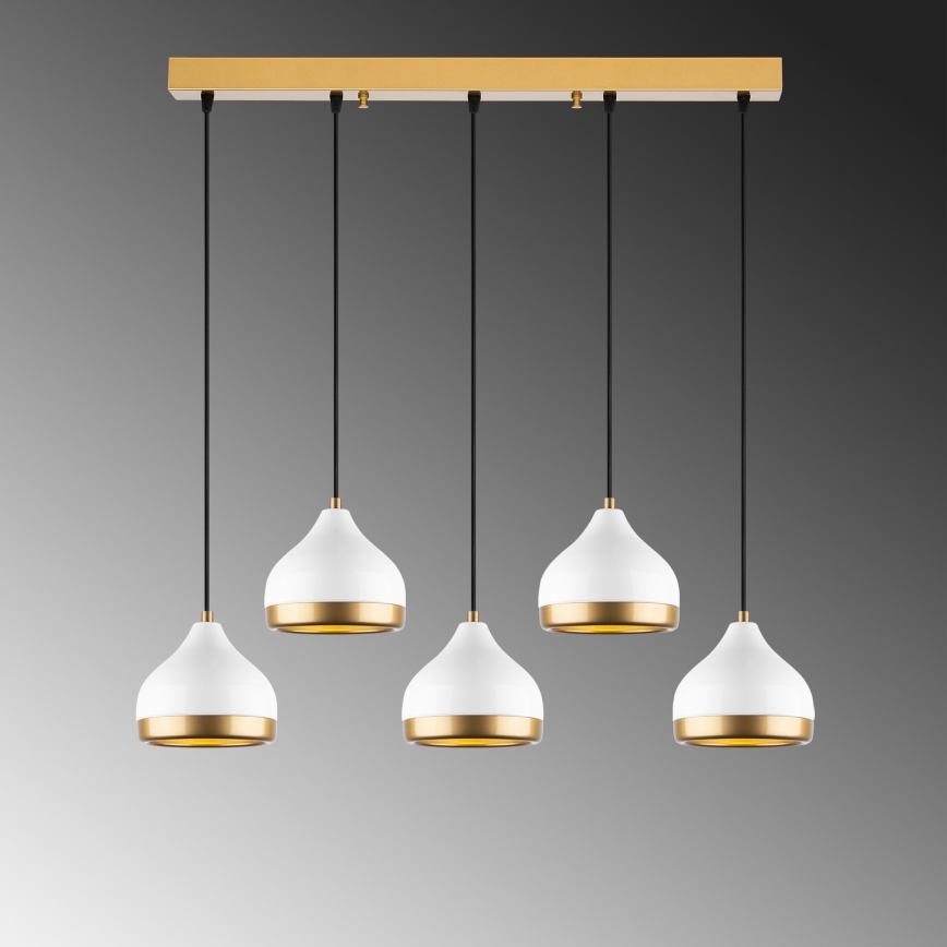 Lustre com cabo YILDO 5xE27/40W/230V branco/dourado