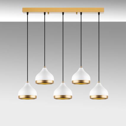 Lustre com cabo YILDO 5xE27/40W/230V branco/dourado