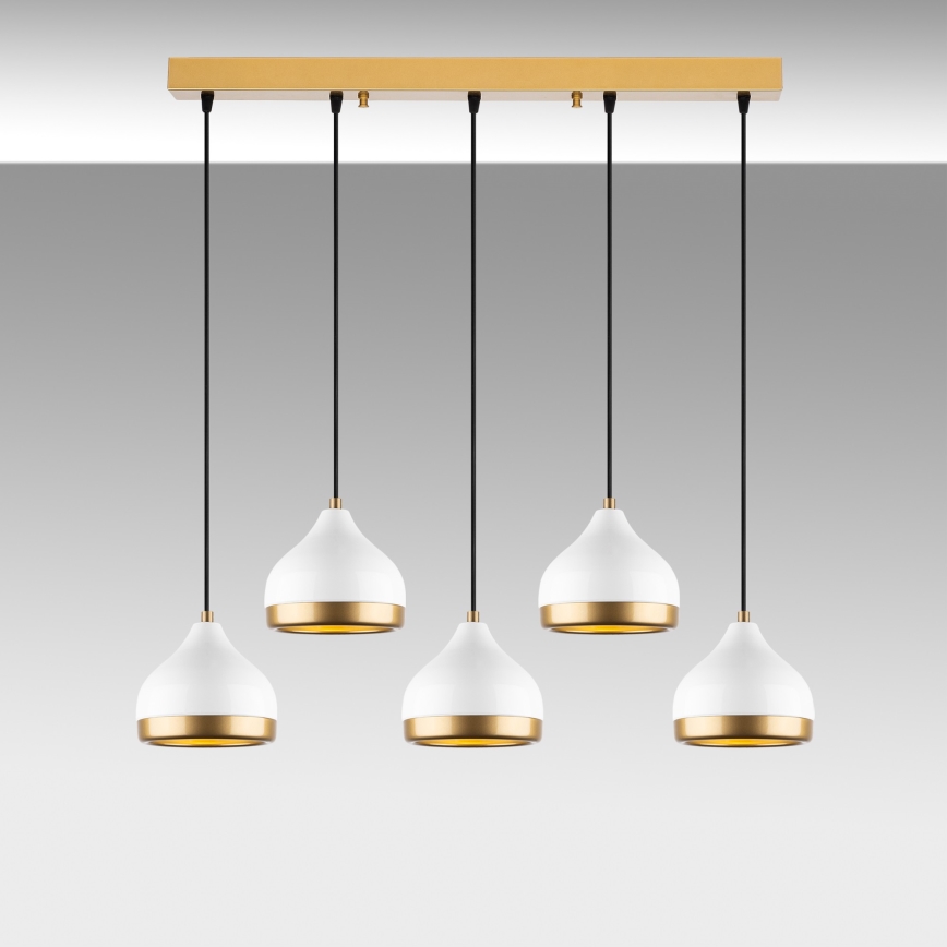 Lustre com cabo YILDO 5xE27/40W/230V branco/dourado