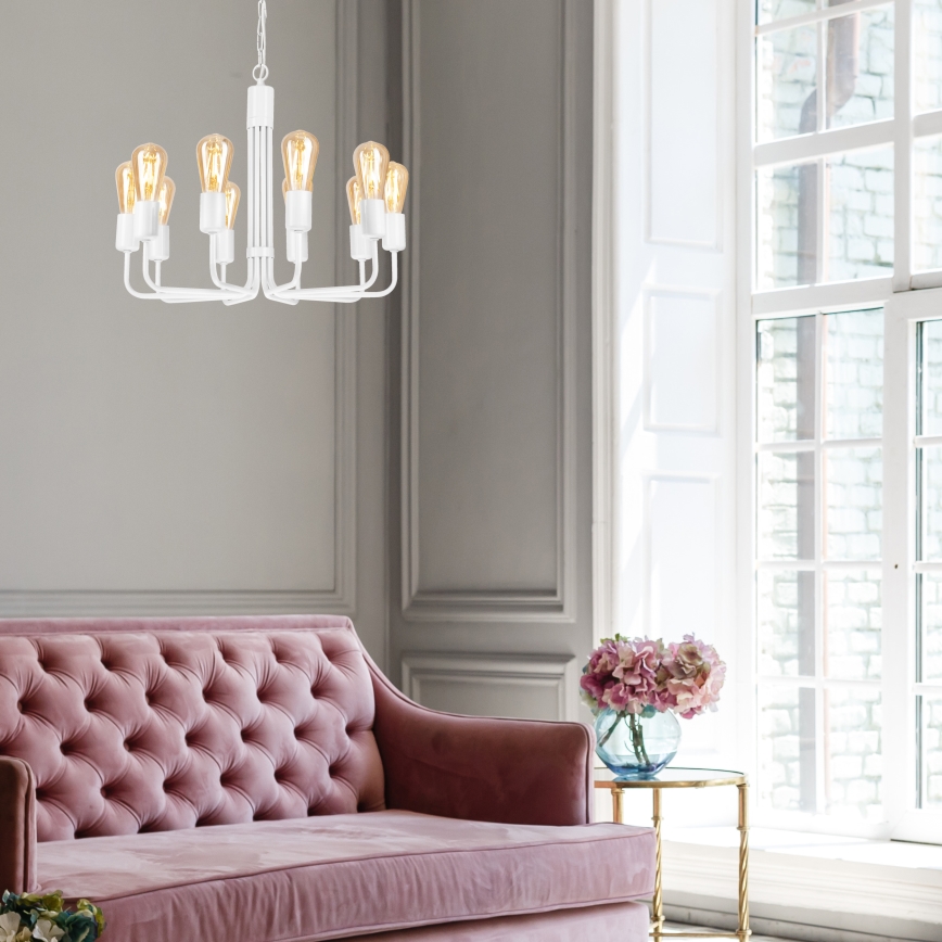 Lustre com corrente 10xE27/60W/230V branco