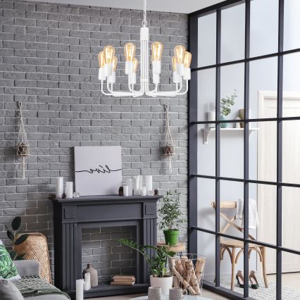 Lustre com corrente 10xE27/60W/230V branco