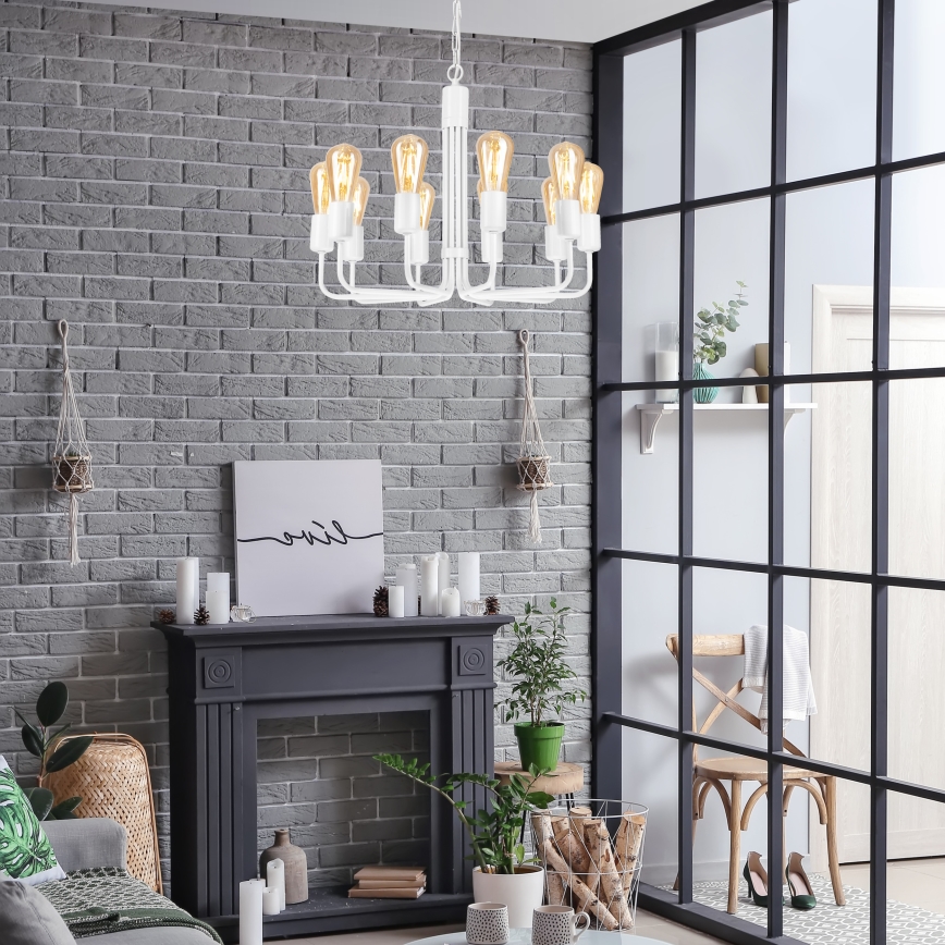 Lustre com corrente 10xE27/60W/230V branco