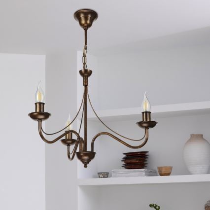Lustre com corrente ANTON, 3x E14/15W/230V, acabamento bronze