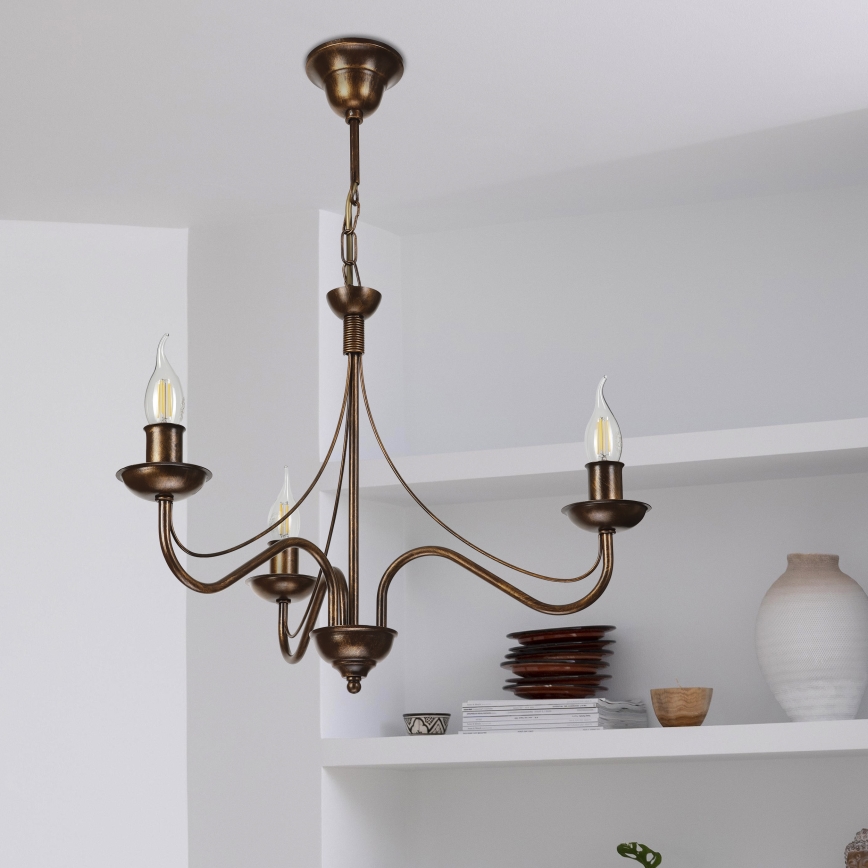 Lustre com corrente ANTON, 3x E14/15W/230V, acabamento bronze