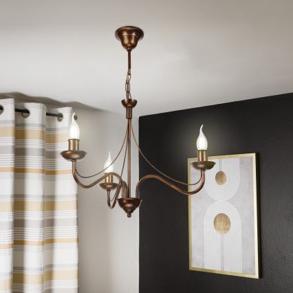 Lustre com corrente ANTON, 3x E14/15W/230V, acabamento bronze