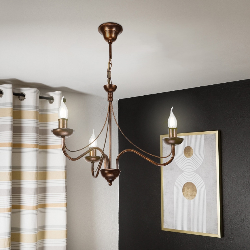 Lustre com corrente ANTON, 3x E14/15W/230V, acabamento bronze