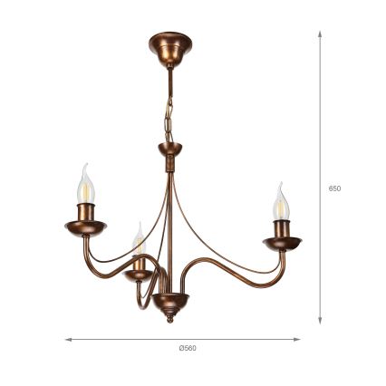 Lustre com corrente ANTON, 3x E14/15W/230V, acabamento bronze