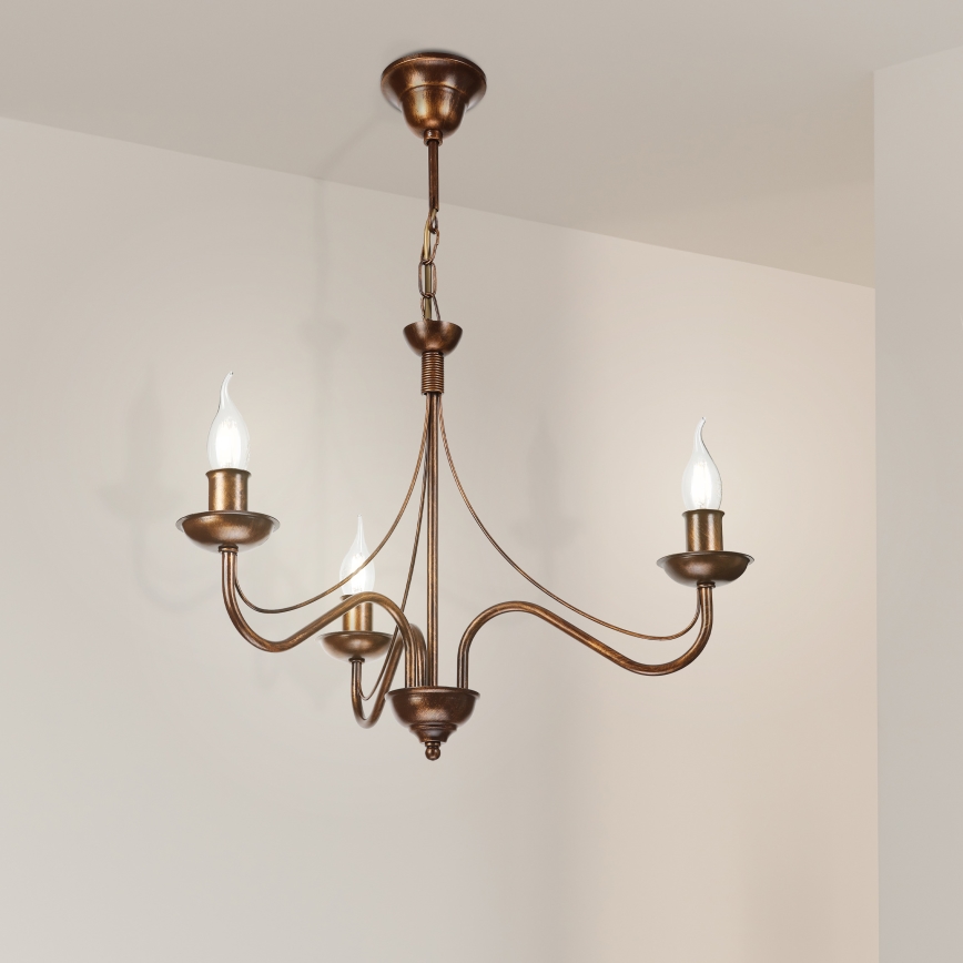 Lustre com corrente ANTON 3xE14/15W/230V bronze