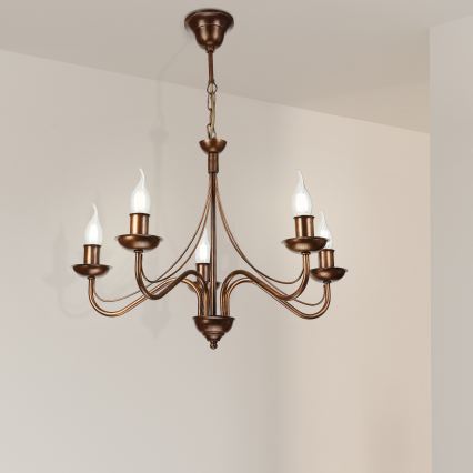 Lustre com corrente ANTON 5xE14/15W/230V, acabamento em bronze