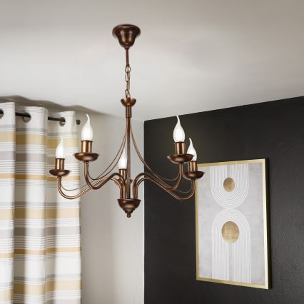 Lustre com corrente ANTON 5xE14/15W/230V, acabamento em bronze