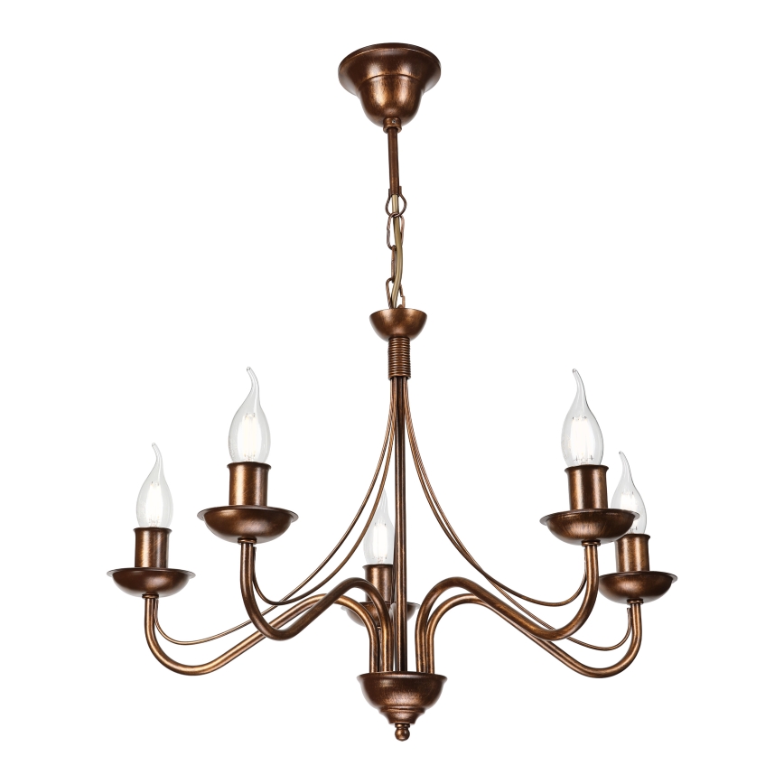 Lustre com corrente ANTON 5xE14/15W/230V, acabamento em bronze