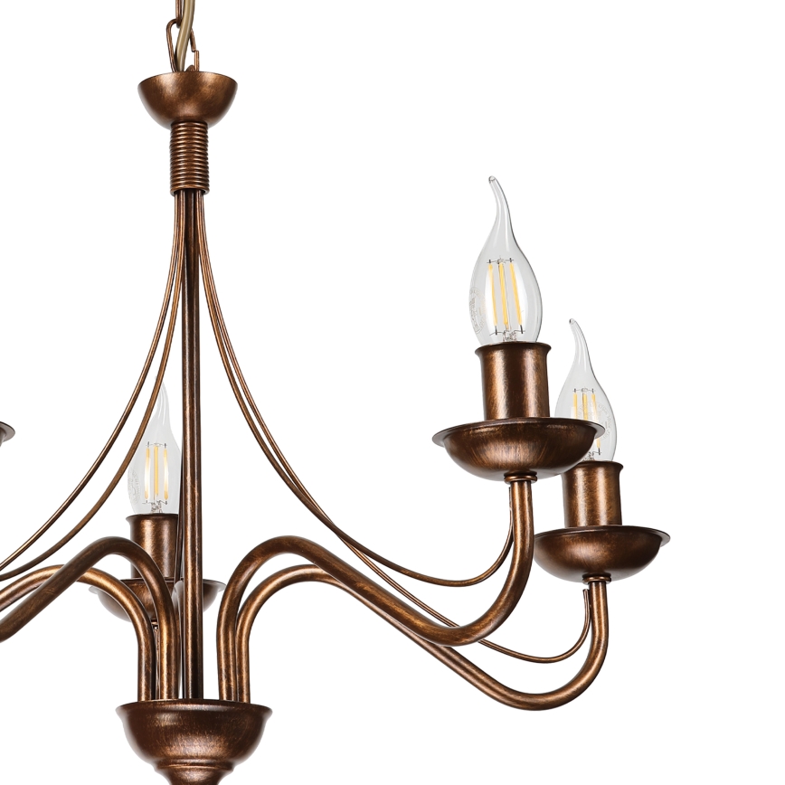 Lustre com corrente ANTON 5xE14/15W/230V, acabamento em bronze