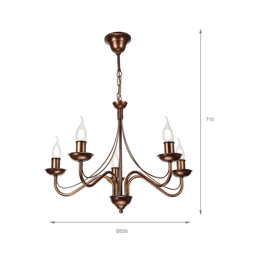 Lustre com corrente ANTON 5xE14/15W/230V, acabamento em bronze