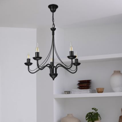 Lustre com corrente ANTON 5xE14/15W/230V preto