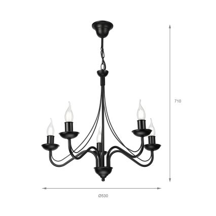 Lustre com corrente ANTON 5xE14/15W/230V preto