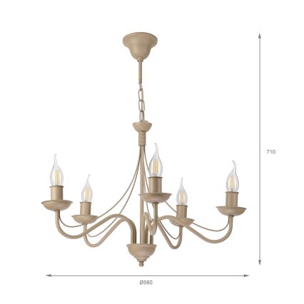 Lustre com corrente ANTON 5xE14/60W/230V bege