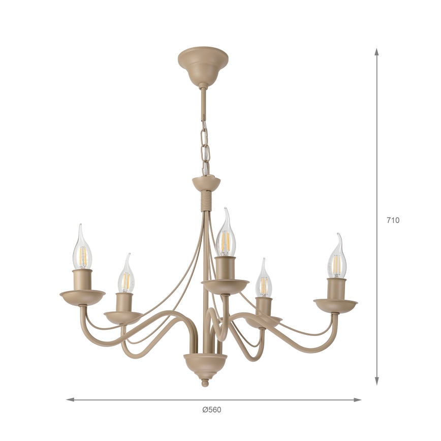 Lustre com corrente ANTON 5xE14/60W/230V bege