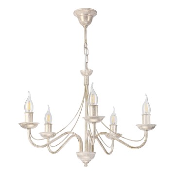 Lustre com corrente ANTON 5xE14/60W/230V pátina branca