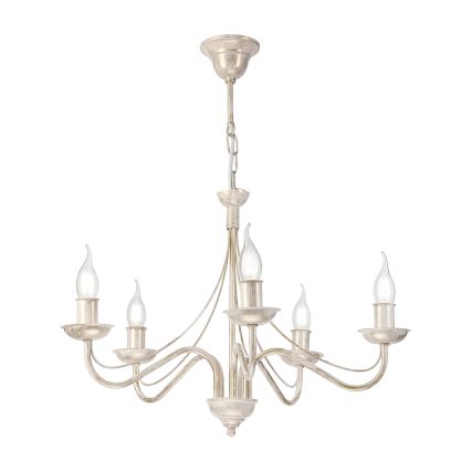 Lustre com corrente ANTON 5xE14/60W/230V pátina branca
