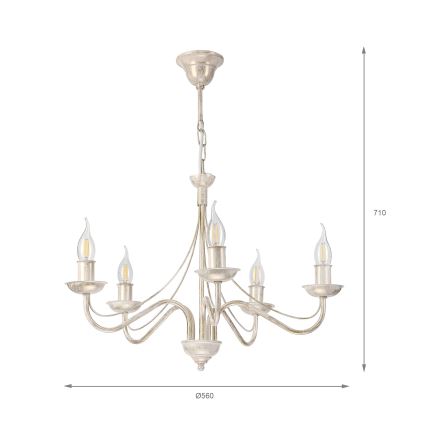 Lustre com corrente ANTON 5xE14/60W/230V pátina branca
