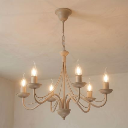 Lustre com corrente ANTON 6xE14/60W/230V bege