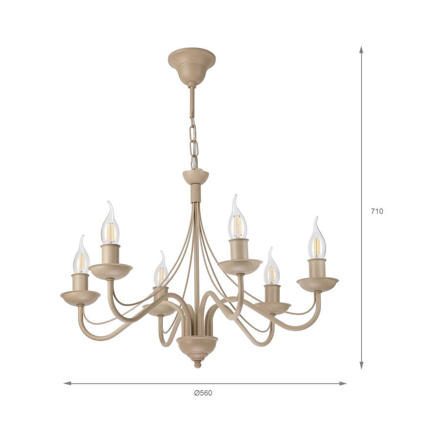 Lustre com corrente ANTON 6xE14/60W/230V bege
